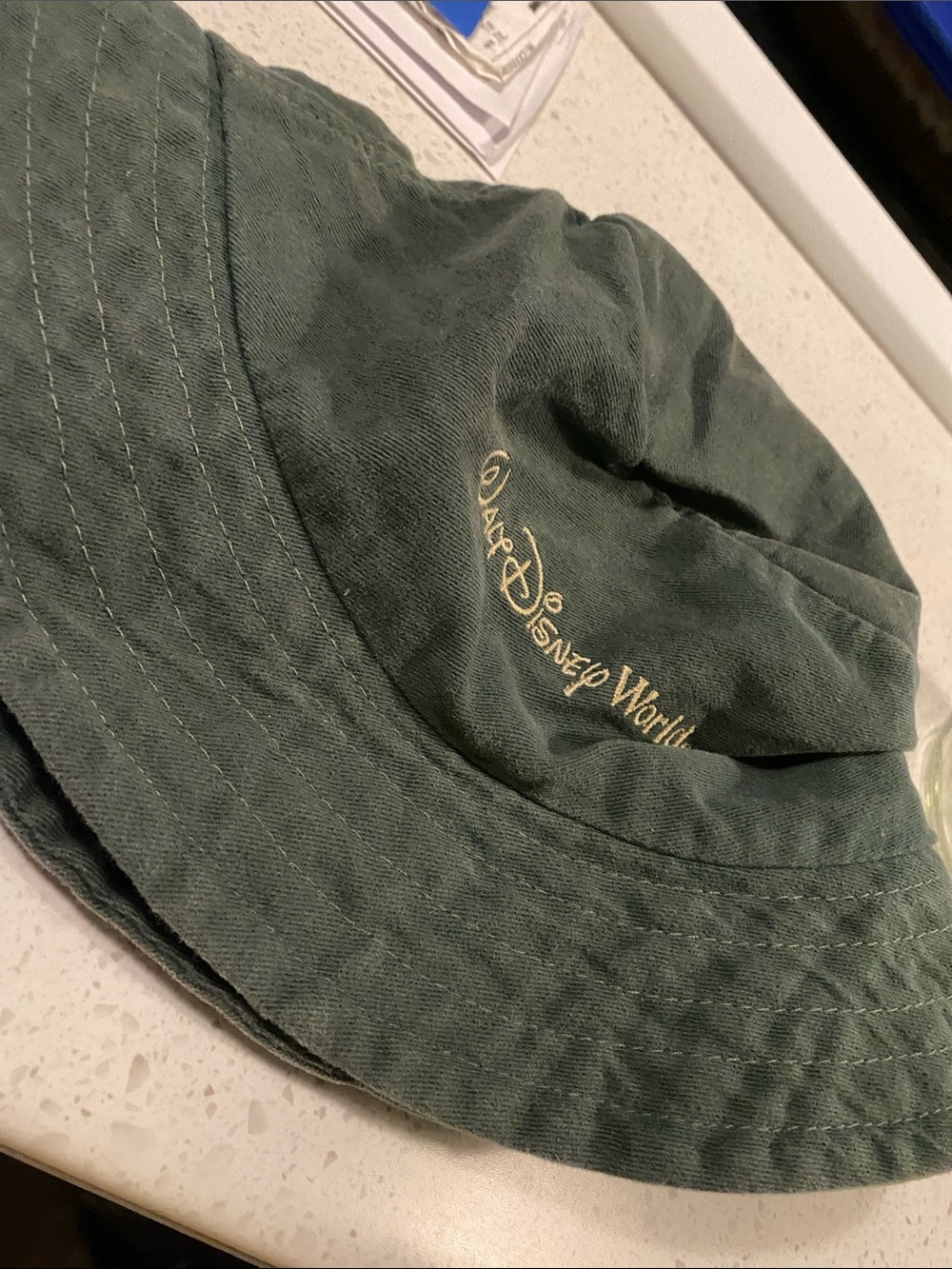 Disney Green Bucket Hat with Gold Embroidery Walt Disney World Logo vintage park